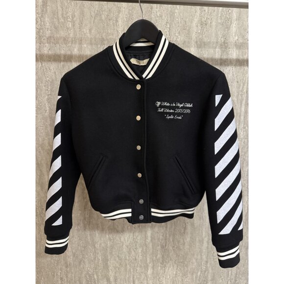 Off-White Black & White Striped Varsity Jacket S Virgin Wool Blend - Picture 12 of 14